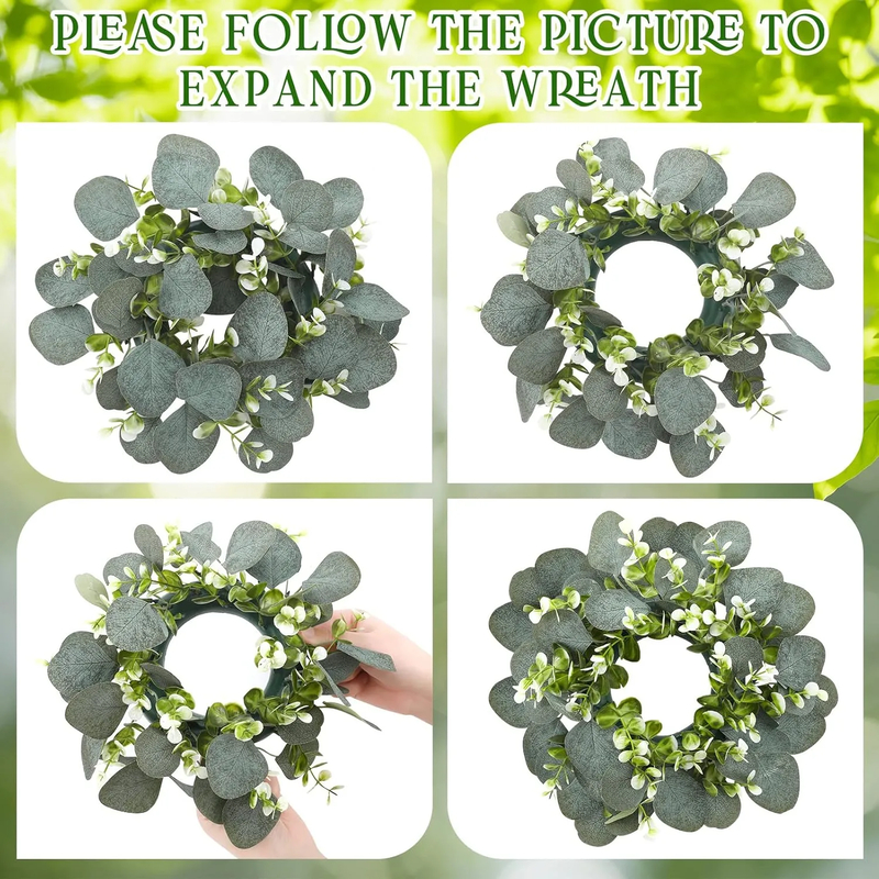 20Pcs Eucalyptus Candle Rings — Green Round Wreaths for Pillar Candles - Preview