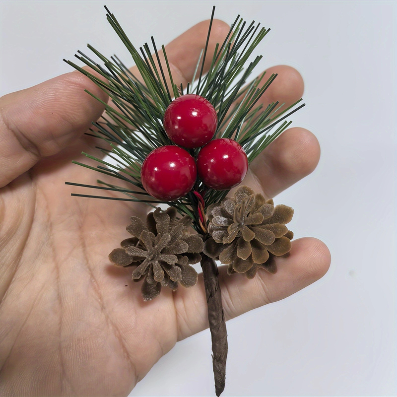 Artificial Pine Picks with Red Berries & Pinecones — 24pcs - Preview