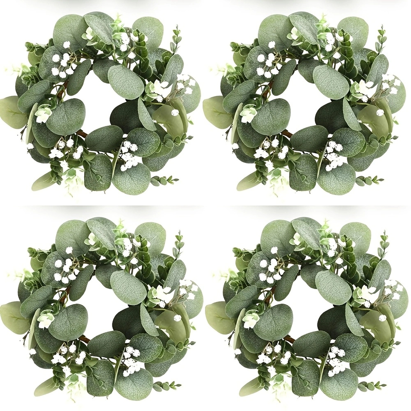 4pcs-eucalyptus-babys-breath-candle-ring-wreaths