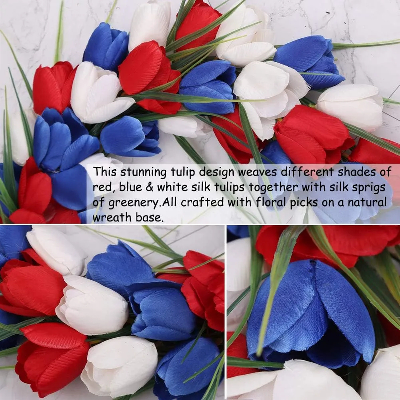 15" Patriotic Tulip Wreath — Red, White & Blue American Flag Design - Preview