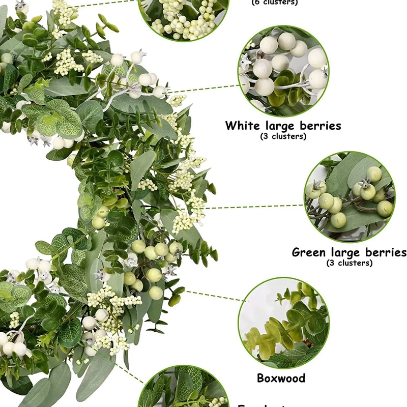 20" Green Eucalyptus & Boxwood Wreath with Berries — Year Round Front Door