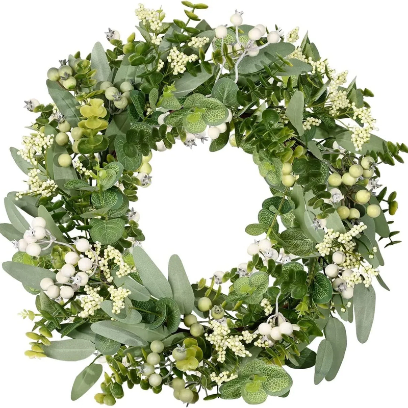 20" Green Eucalyptus & Boxwood Wreath with Berries — Year Round Front Door