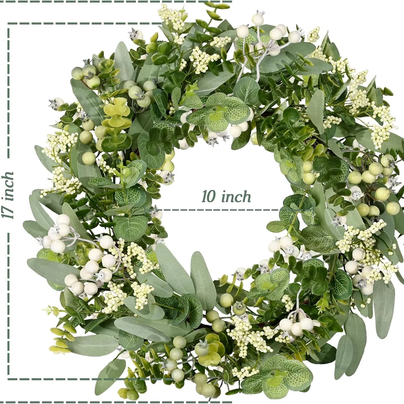 20" Green Eucalyptus & Boxwood Wreath with Berries — Year Round Front Door