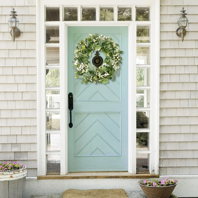 20" Green Eucalyptus & Boxwood Wreath with Berries — Year Round Front Door