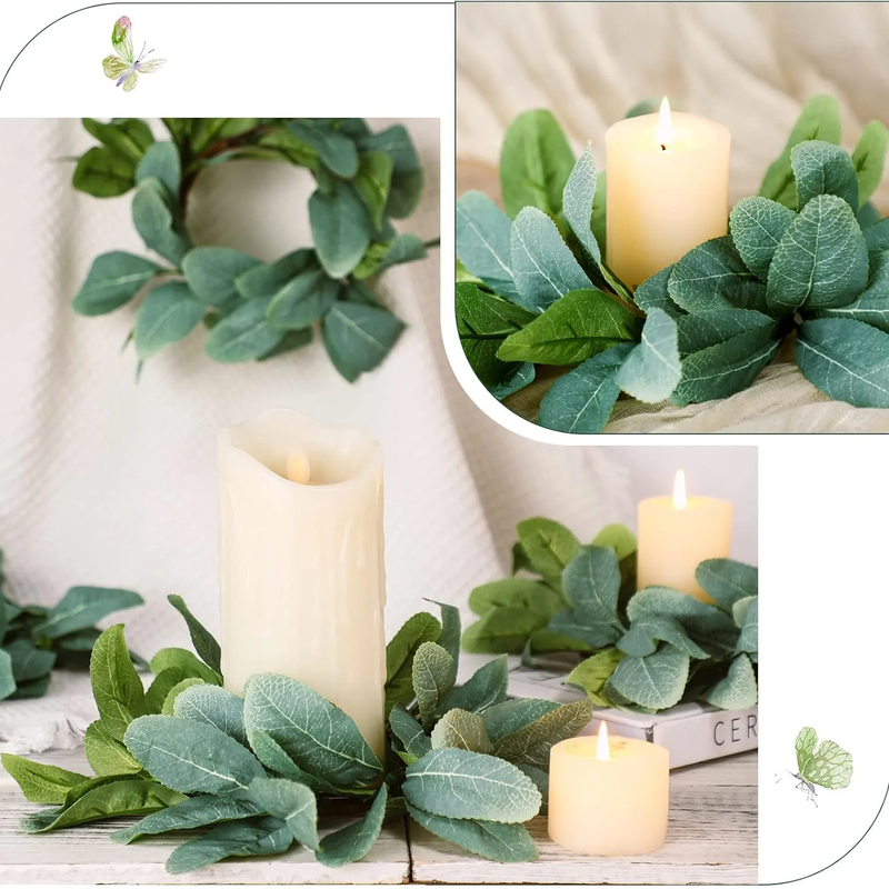 20Pcs Eucalyptus Candle Rings — Boho Greenery Wreaths for Pillar Candles