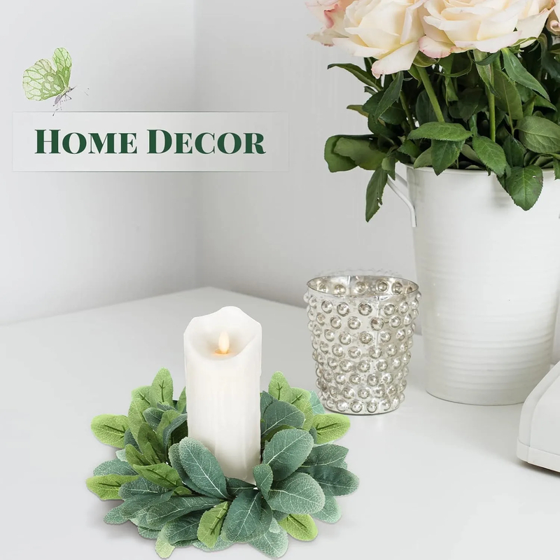 20Pcs Eucalyptus Candle Rings — Boho Greenery Wreaths for Pillar Candles