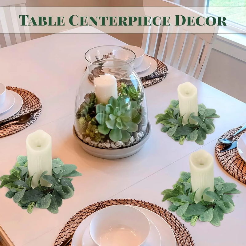 20Pcs Eucalyptus Candle Rings — Boho Greenery Wreaths for Pillar Candles
