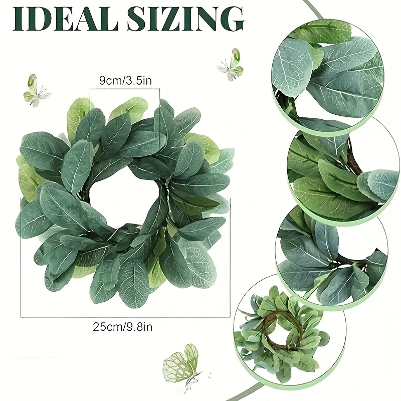 6Pcs Wedding Eucalyptus Candle Rings — Spring Summer Boho Tabletop Wreaths