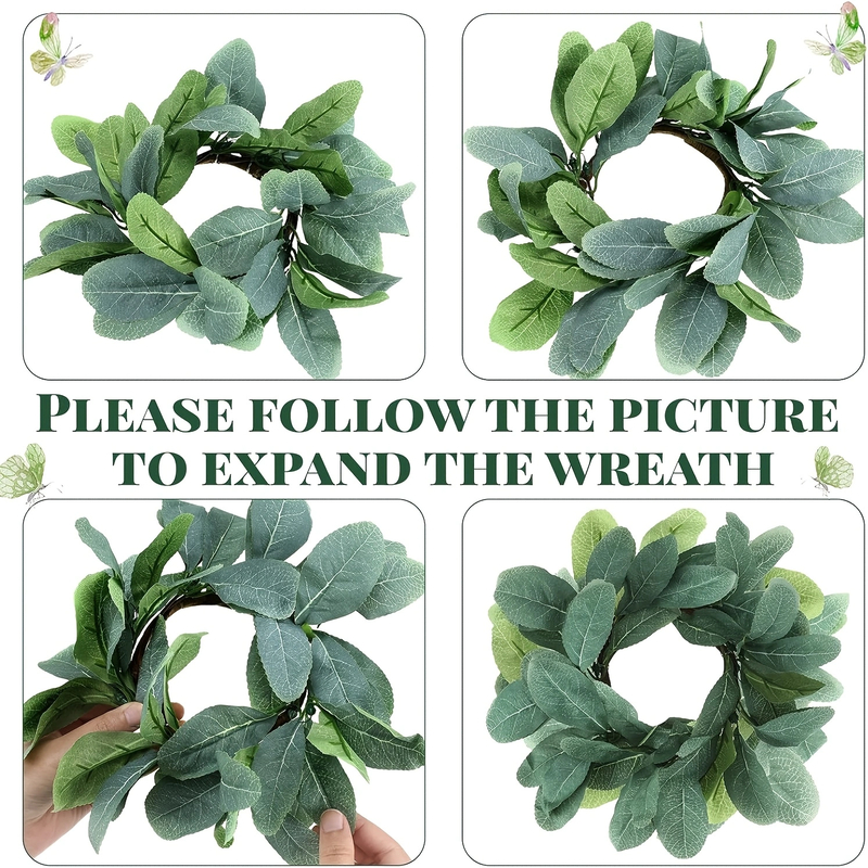 6Pcs Wedding Eucalyptus Candle Rings — Spring Summer Boho Tabletop Wreaths