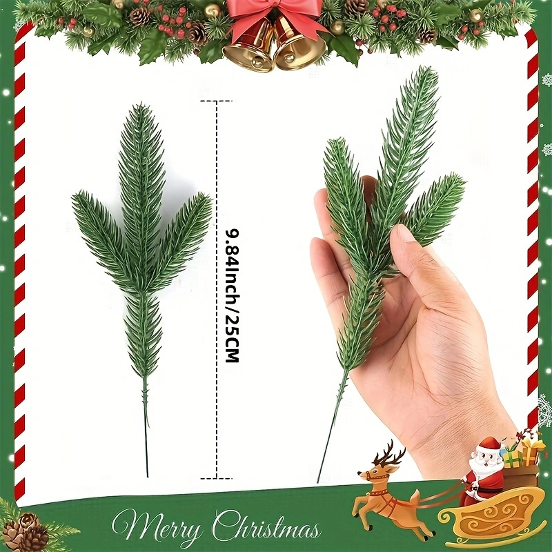 50pcs Artificial Pine Branches — Green Pine Needles for Wreaths & Garland