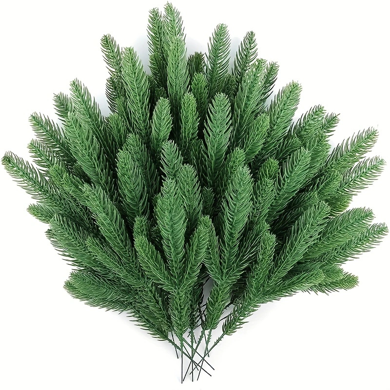 50pcs Artificial Pine Branches — Green Pine Needles for Wreaths & Garland